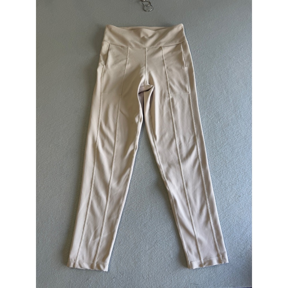 Kensie Women Beige Ribbed High Waisted Pintuck Leggings with Pockets Size M